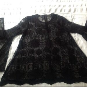 Love Stitch Black Sheer Embroidered Lace Top
